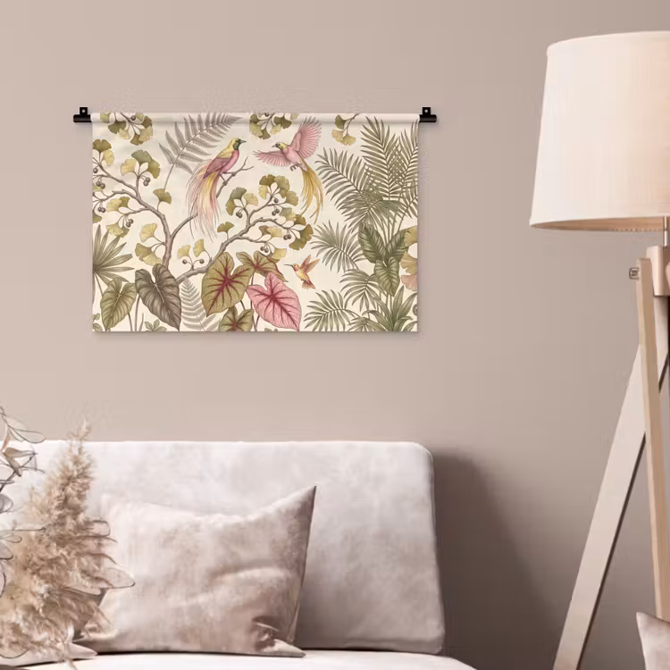 Vogels - Tropisch - Botanisch - Roze Wandkleed katoen klein -sfeer4