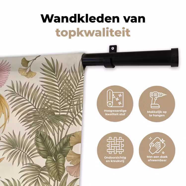 Vogels - Tropisch - Botanisch - Roze Wandkleed katoen klein -sfeer2