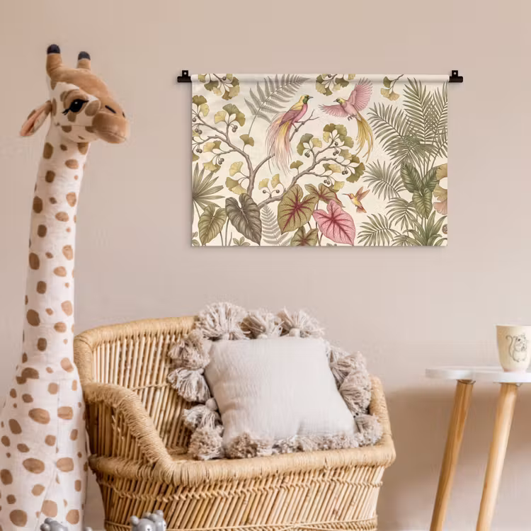 Vogels - Tropisch - Botanisch - Roze Wandkleed katoen klein -wsfeer5_kind