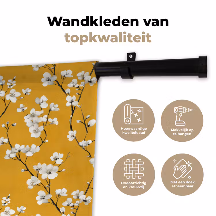 Bloesemtak - Aquarel - Geel Wandkleed katoen klein 269 -sfeer2