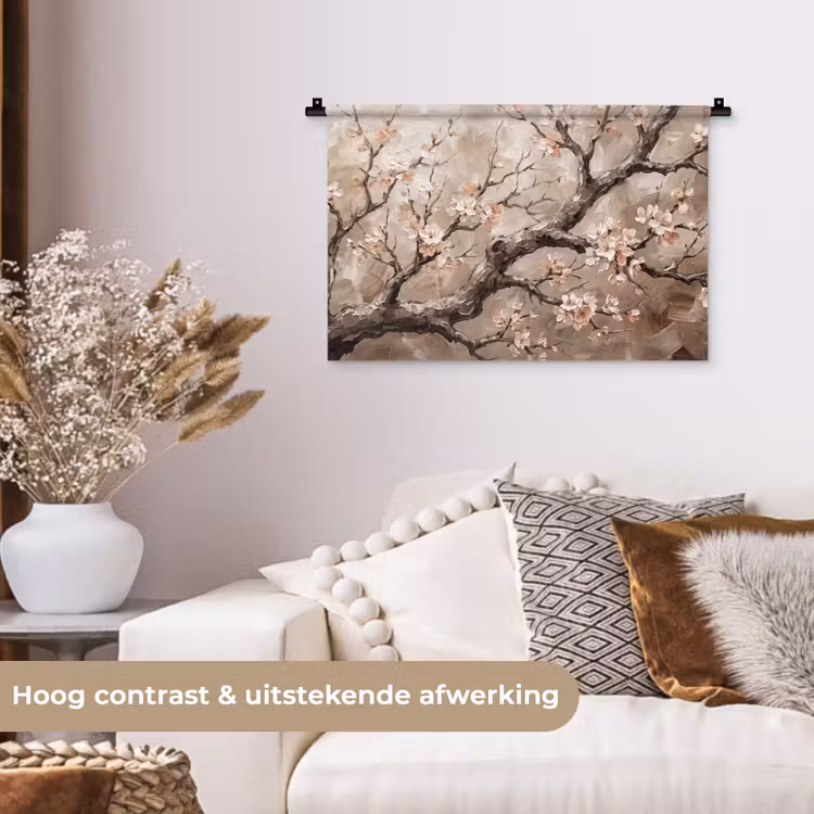 Bloesem - Takken - Schilderij - Beige - Serene Wandkleed katoen klein -sfeer1