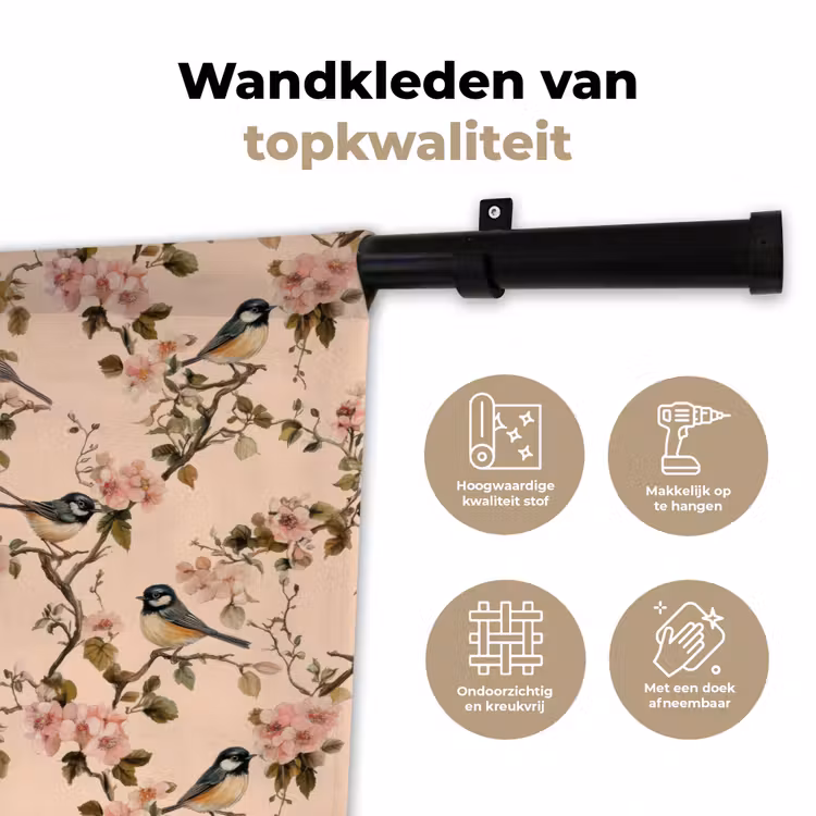 Bloesem - Koolmees - Roze Wandkleed katoen klein 269 -sfeer2