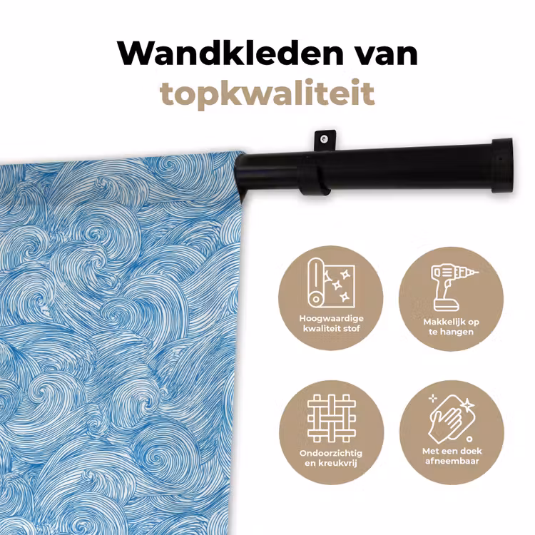 Blauw - Wit - Spiraal - Golven - Lijnen Wandkleed katoen klein 269 -sfeer2