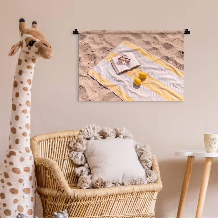 Boek - Zonnebril - Strand - Zomer - Geel Wandkleed katoen klein -wsfeer5_kind