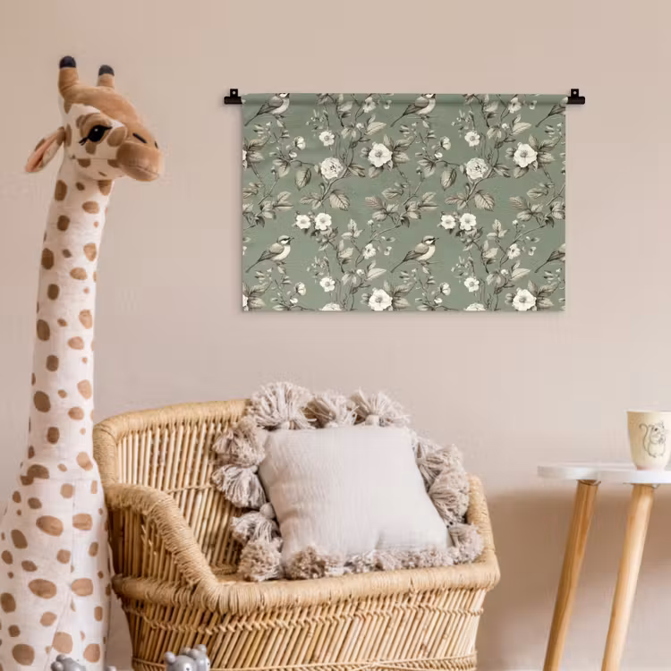 Botanisch - Vogels - Groen Wandkleed katoen klein 269 -wsfeer5_kind