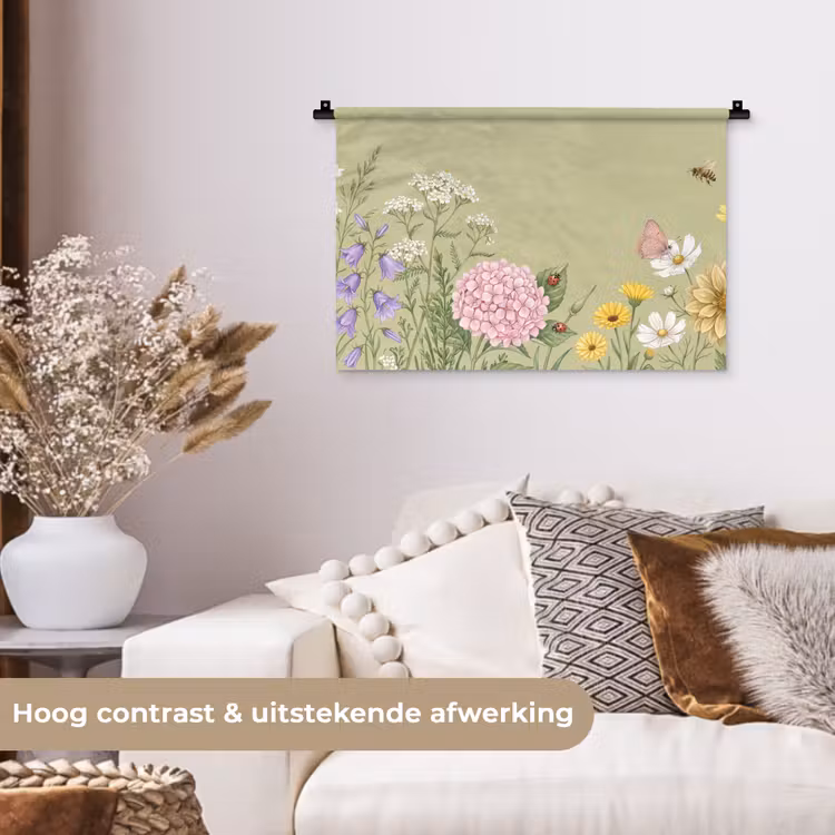 Botanisch - Bloemen - Kleurrijk Wandkleed katoen klein -sfeer1