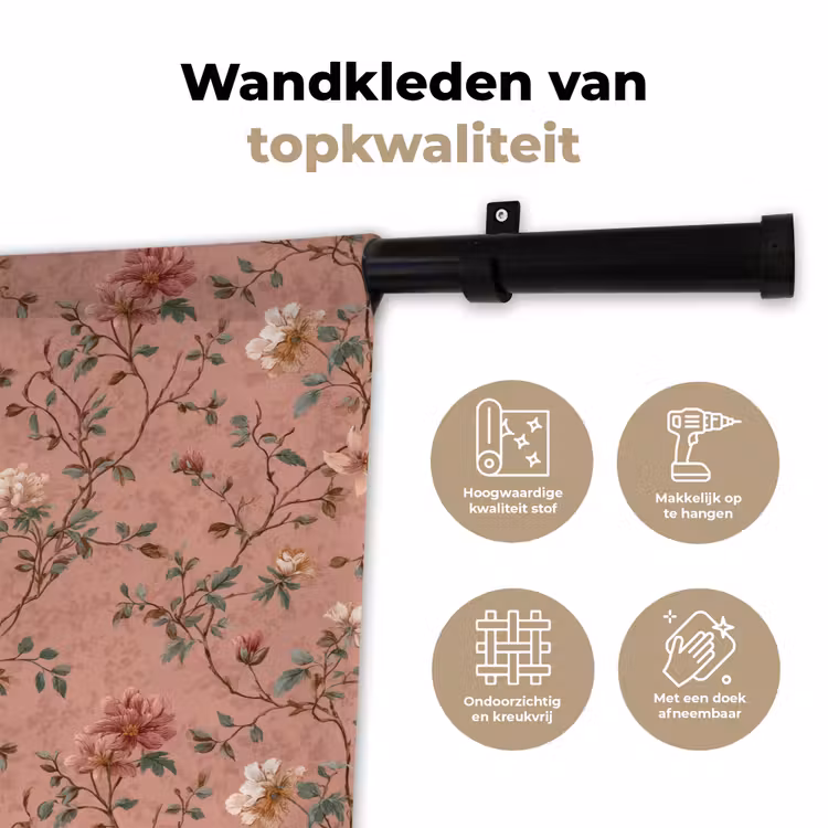 Botanisch - Bloemen - Roze Wandkleed katoen klein 269 -sfeer2