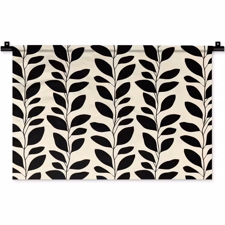Botanisch - Dessin - Zwart - Beige Wandkleed katoen klein 269 -zz3d