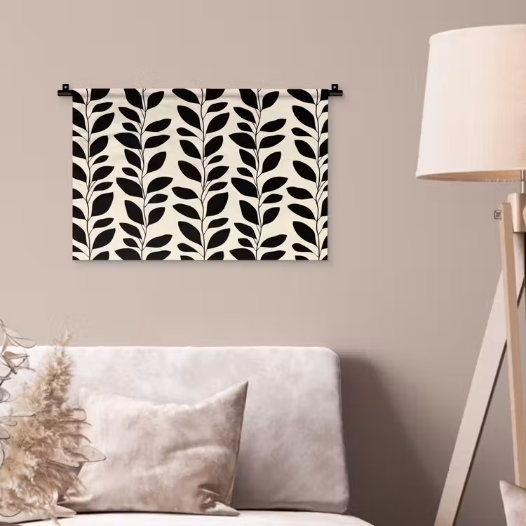 Botanisch - Dessin - Zwart - Beige Wandkleed katoen klein 269 -sfeer4