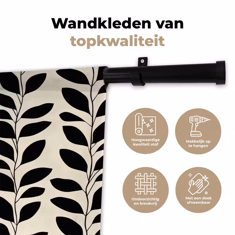 Botanisch - Dessin - Zwart - Beige Wandkleed katoen klein 269 -sfeer2