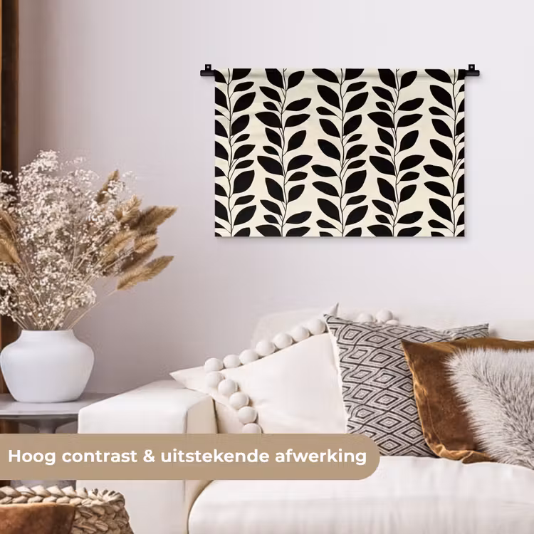 Botanisch - Dessin - Zwart - Beige Wandkleed katoen klein 269 -sfeer1
