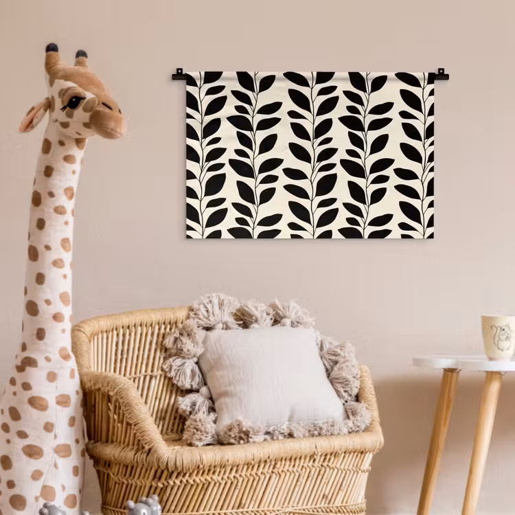 Botanisch - Dessin - Zwart - Beige Wandkleed katoen klein 269 -wsfeer5_kind