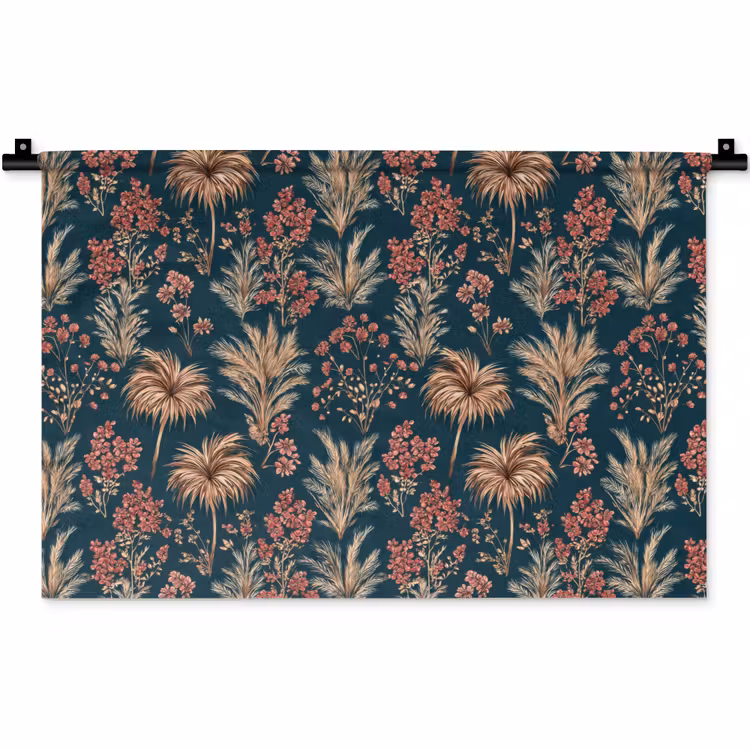 Botanisch - Patroon - Blauw Wandkleed katoen klein 269 -zz3d