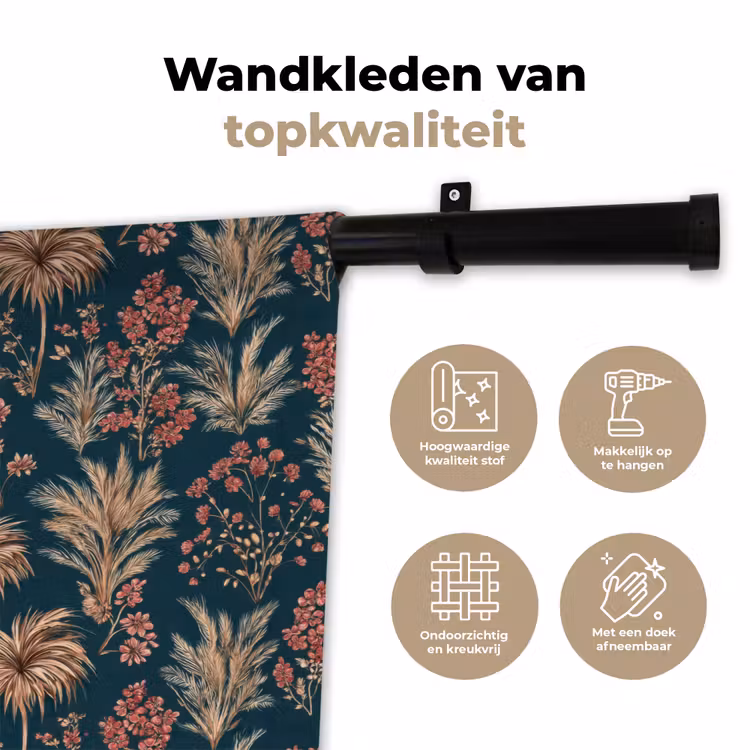 Botanisch - Patroon - Blauw Wandkleed katoen klein 269 -sfeer2