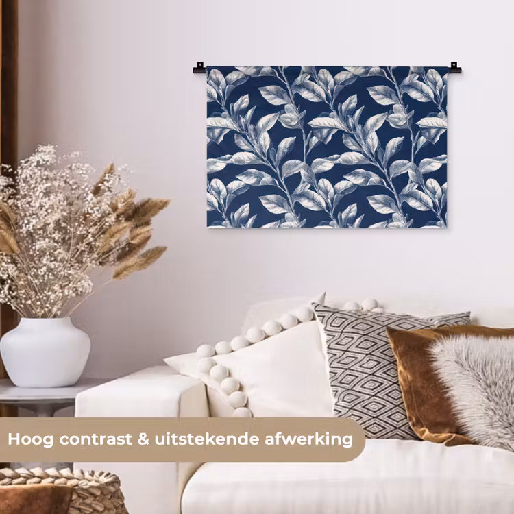 Botanisch - Patroon - Blauw Wandkleed katoen klein 269 -sfeer1