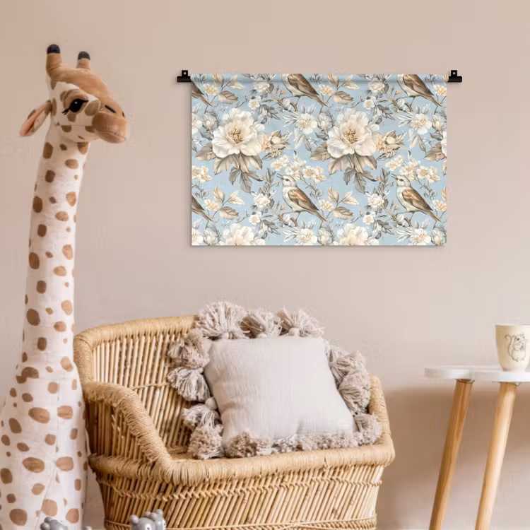 Botanisch - Zangvogel - Blauw Wandkleed katoen klein 269 -wsfeer5_kind