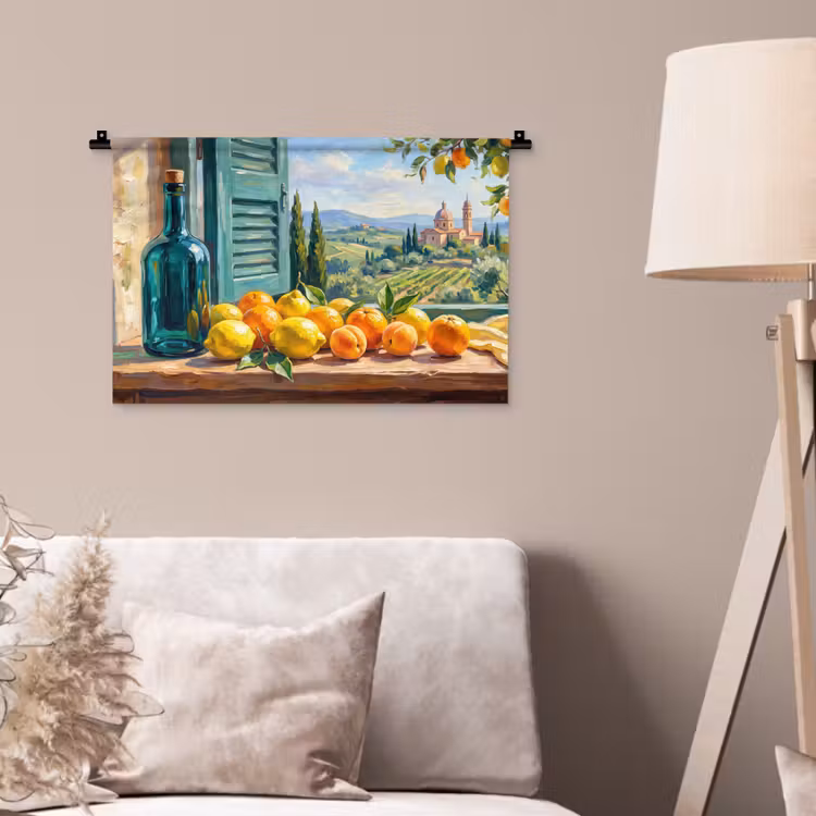 Wall Hanging - Bottle - Fruit - Still Life - Fles - Fruit - Stilleven Wandkleed katoen klein