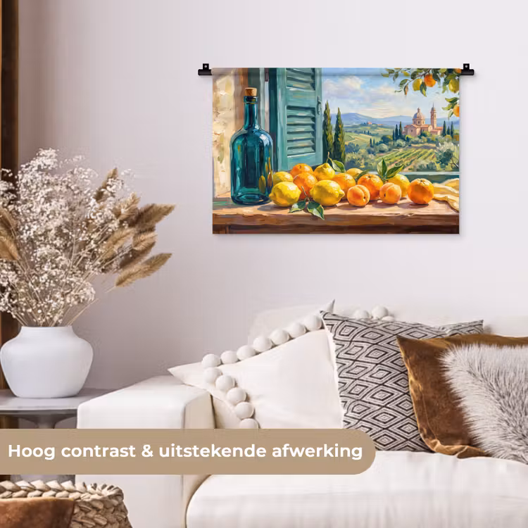 Wall Hanging - Bottle - Fruit - Still Life - Fles - Fruit - Stilleven Wandkleed katoen klein