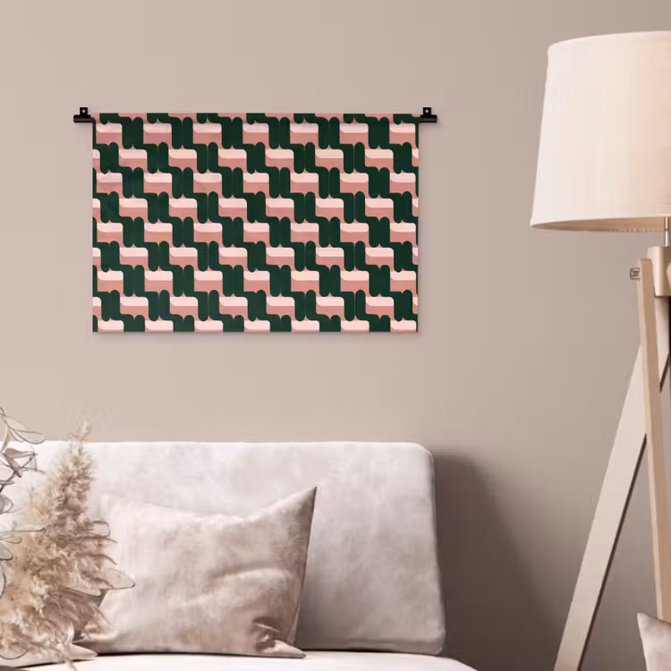 Vlechtpatroon - Groen - Roze - Geometrisch Wandkleed katoen klein 269 -sfeer4