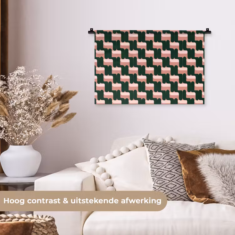 Vlechtpatroon - Groen - Roze - Geometrisch Wandkleed katoen klein 269 -sfeer1