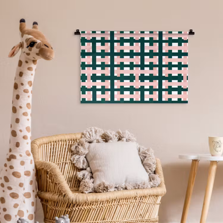 Vlechtpatroon - Groen - Roze - Grafisch Wandkleed katoen klein 269 -wsfeer5_kind