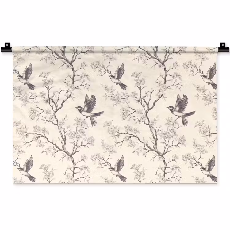 Takken - Vogels - Beige Wandkleed katoen klein 269 -zz3d