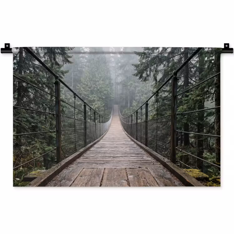 Brug - Bos - Mist - Natuur Wandkleed katoen klein -zz3d