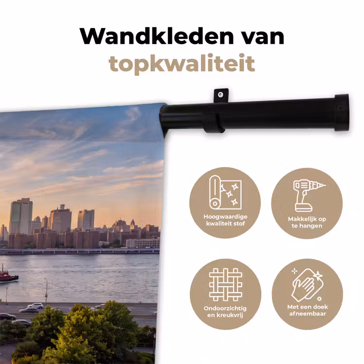 Brug - Rivier - Stad - Zonsondergang - Architectuur Wandkleed katoen klein -sfeer2