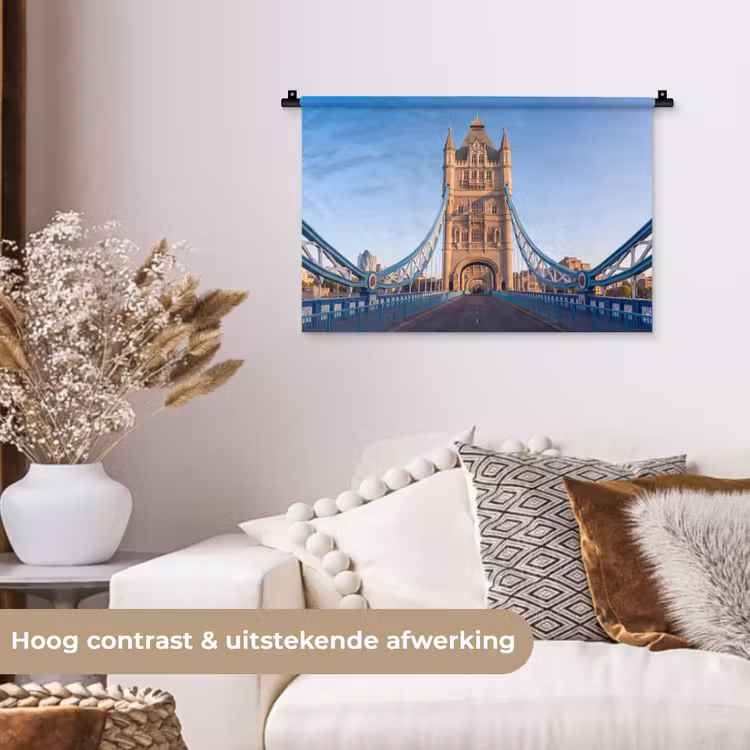 Brug - Toren - Architectuur - Klassiek - Blauw Wandkleed katoen klein -sfeer1