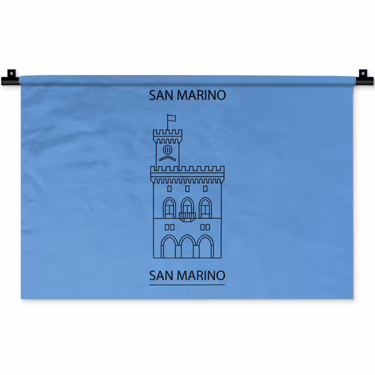 Gebouw - San Marino - Architectuur - Lijntekening - Blauw Wandkleed katoen klein -zz3d