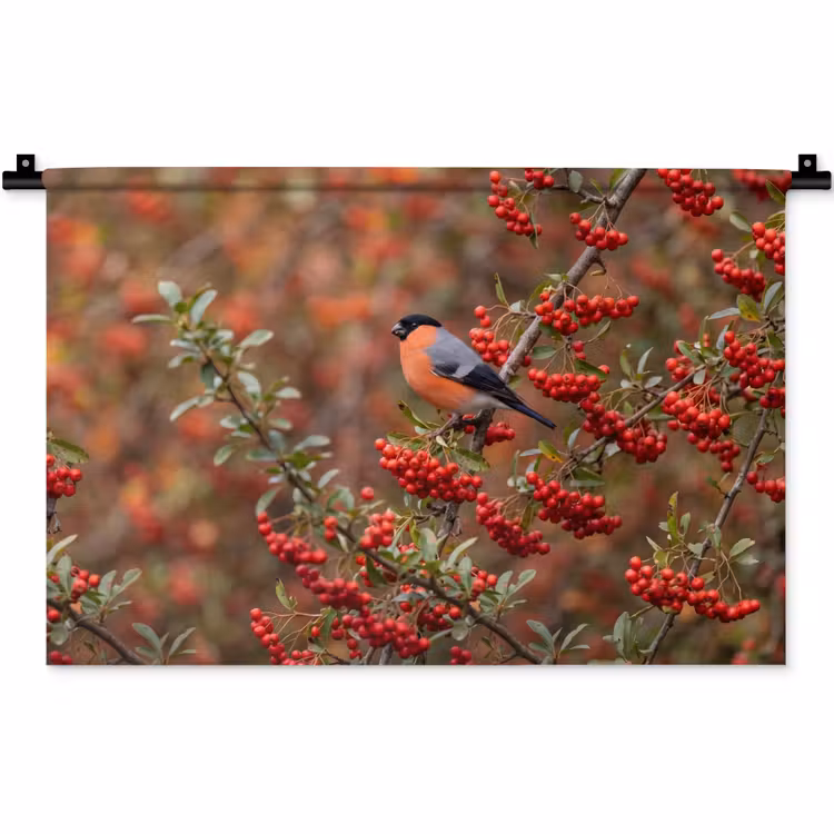 Goudvink - Bessen - Herfst - Natuur - Kleurrijk Wandkleed katoen klein -zz3d