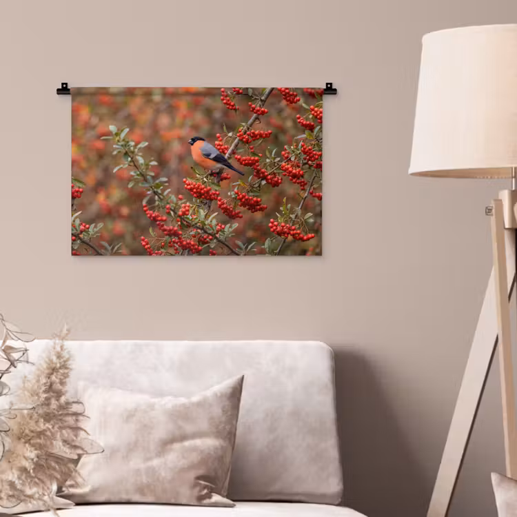 Goudvink - Bessen - Herfst - Natuur - Kleurrijk Wandkleed katoen klein -sfeer4