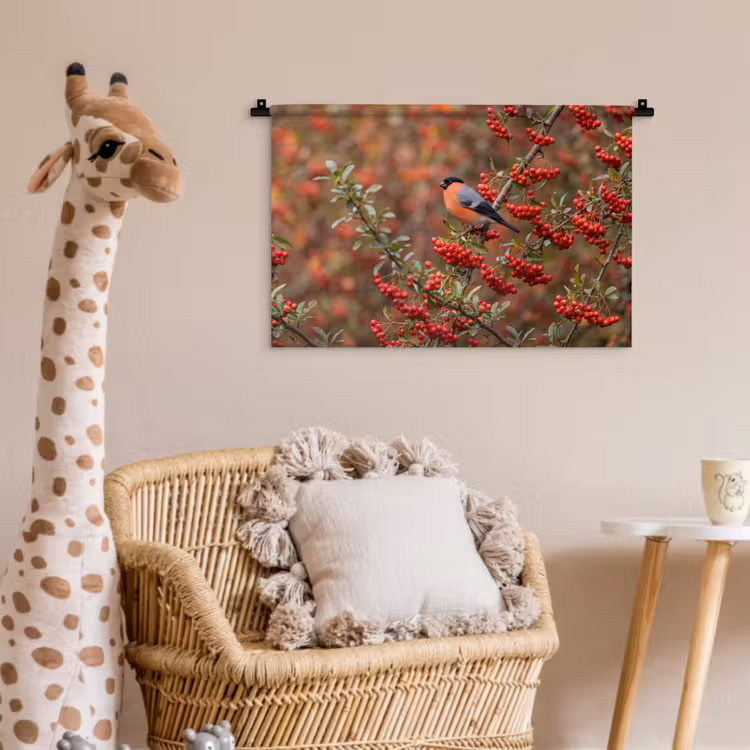 Goudvink - Bessen - Herfst - Natuur - Kleurrijk Wandkleed katoen klein -wsfeer5_kind