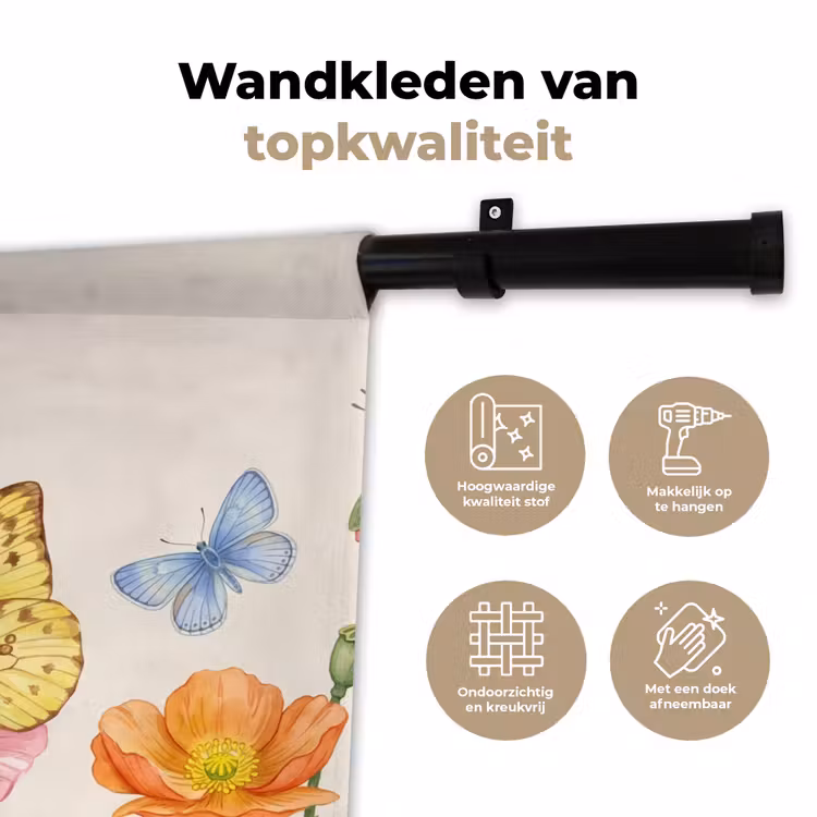Vlinders - Klaprozen - Illustratie - Kleurrijk Wandkleed katoen klein -sfeer2
