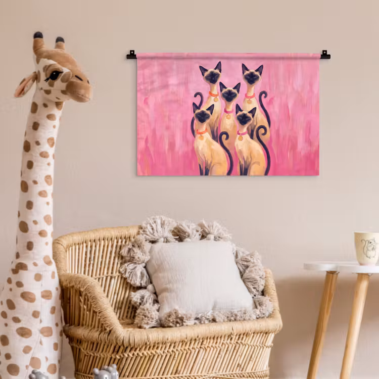 Kat - Groep - Dieren - Modern - Roze Wandkleed katoen klein -wsfeer5_kind