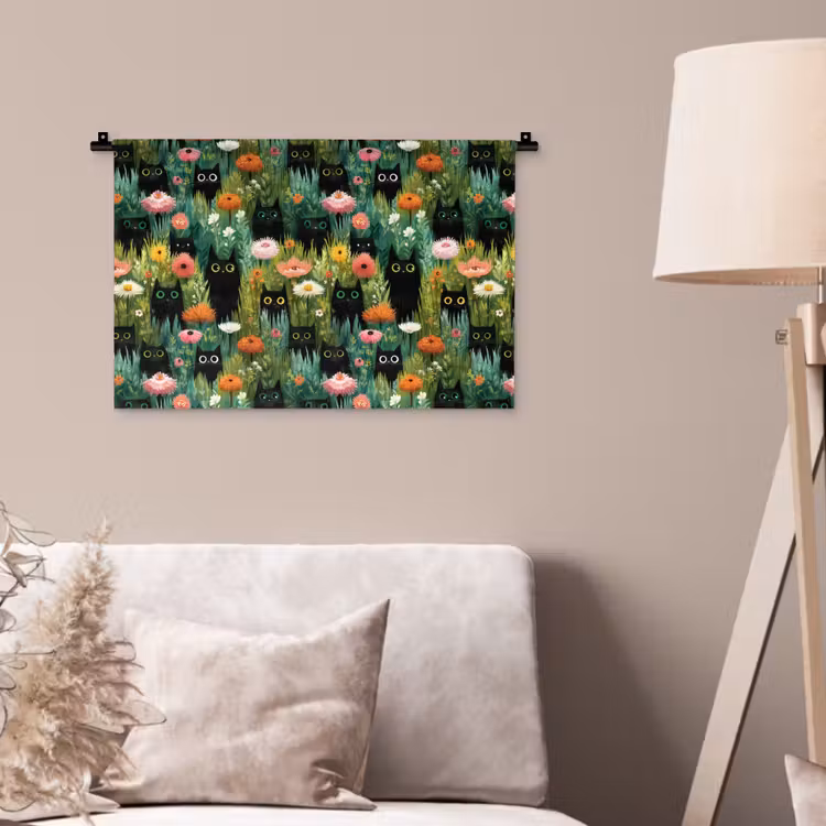 Katten - Bloemen - Kleurrijk Wandkleed katoen klein 269 -sfeer4