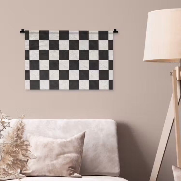 Dambord - Marmer - Zwart - Wit Wandkleed katoen klein 269 -sfeer4