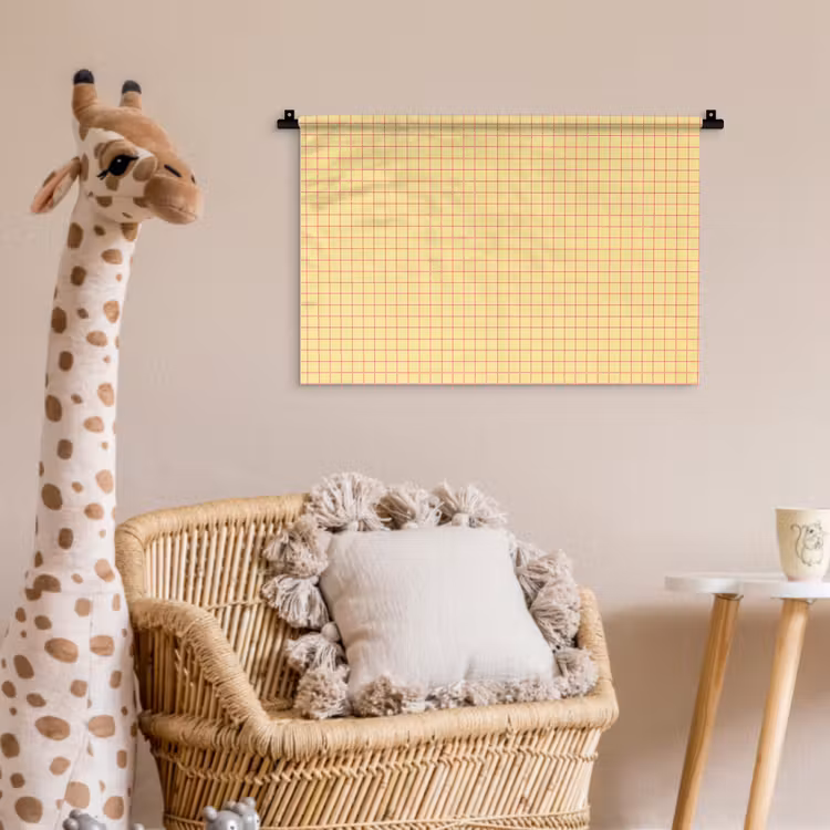 Ruitjes - Grid - Minimalistisch - Geel - Roze Wandkleed katoen klein 269 -wsfeer5_kind