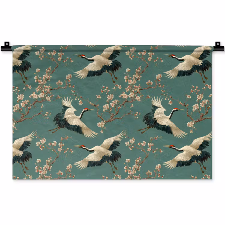 Kersenbloesem - Kraamvogels - Groen Wandkleed katoen klein 269 -zz3d