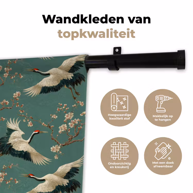 Kersenbloesem - Kraamvogels - Groen Wandkleed katoen klein 269 -sfeer2
