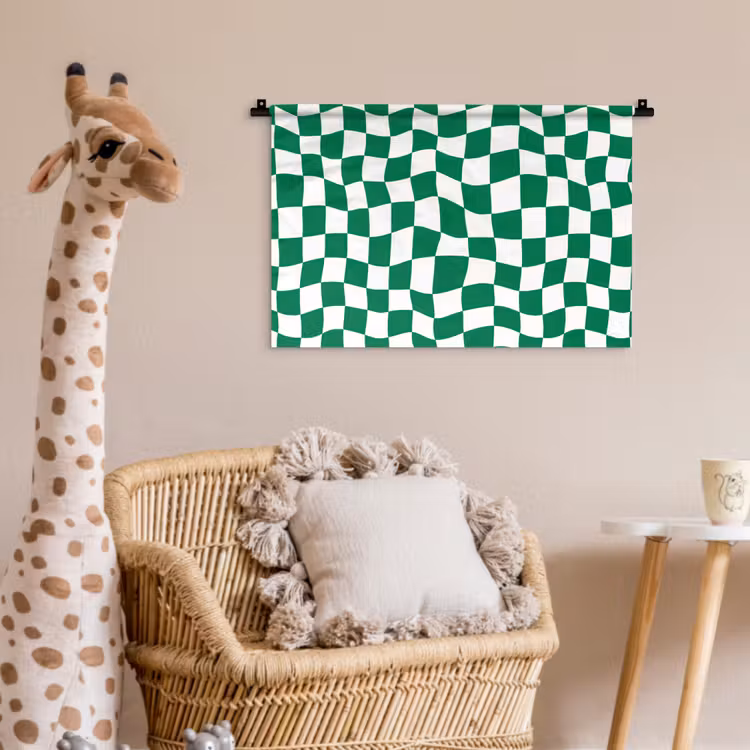 Schaakbord - Golvend - Groen Wandkleed katoen klein 269 -wsfeer5_kind