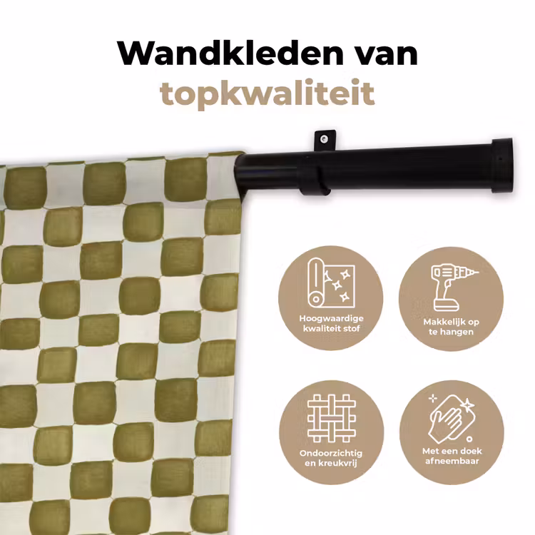 Schaak - Patroon - Groen Wandkleed katoen klein 269 -sfeer2