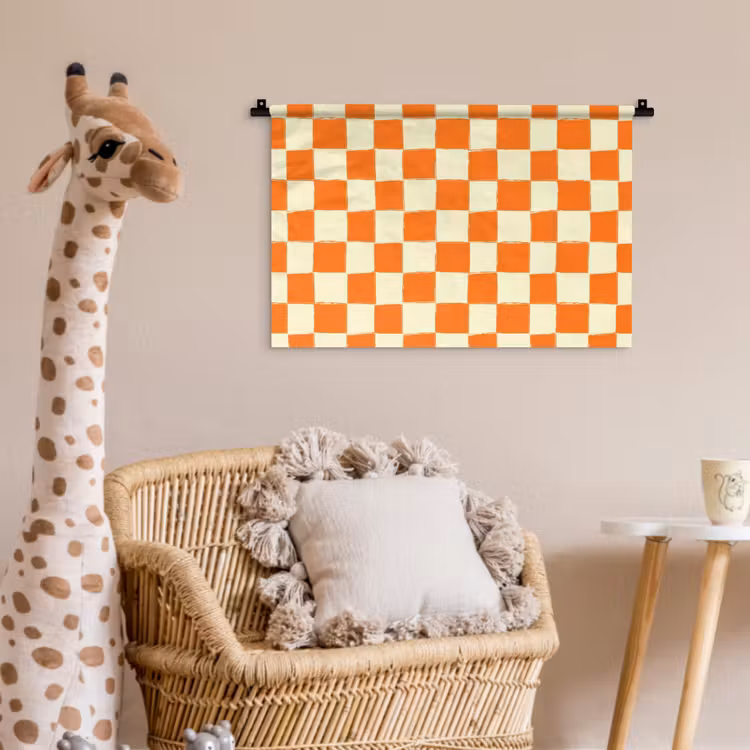 Schaak - Patroon - Oranje Wandkleed katoen klein 269 -wsfeer5_kind