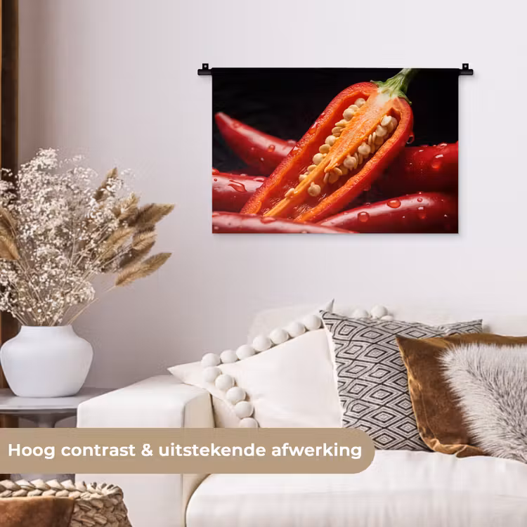 Wall Hanging - Chili Pepper - Red - Food - Chilipeper - Rood - Eten Wandkleed katoen klein