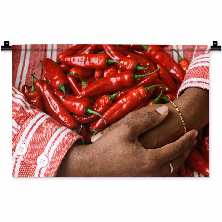 Wall Hanging - Chili Peppers - Red - Hands - Chilipepers - Rood - Handen Wandkleed katoen klein