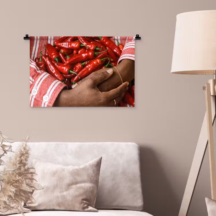 Wall Hanging - Chili Peppers - Red - Hands - Chilipepers - Rood - Handen Wandkleed katoen klein