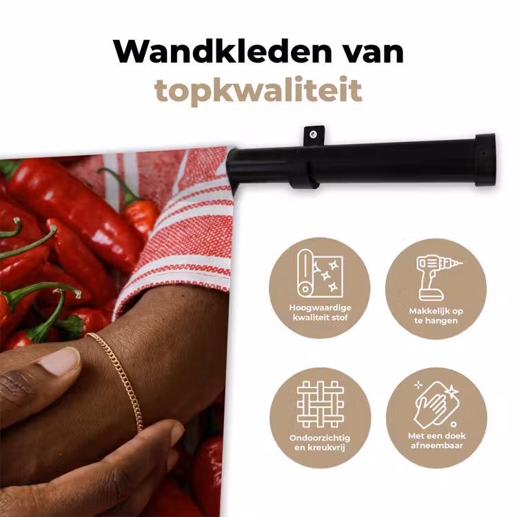 Wall Hanging - Chili Peppers - Red - Hands - Chilipepers - Rood - Handen Wandkleed katoen klein