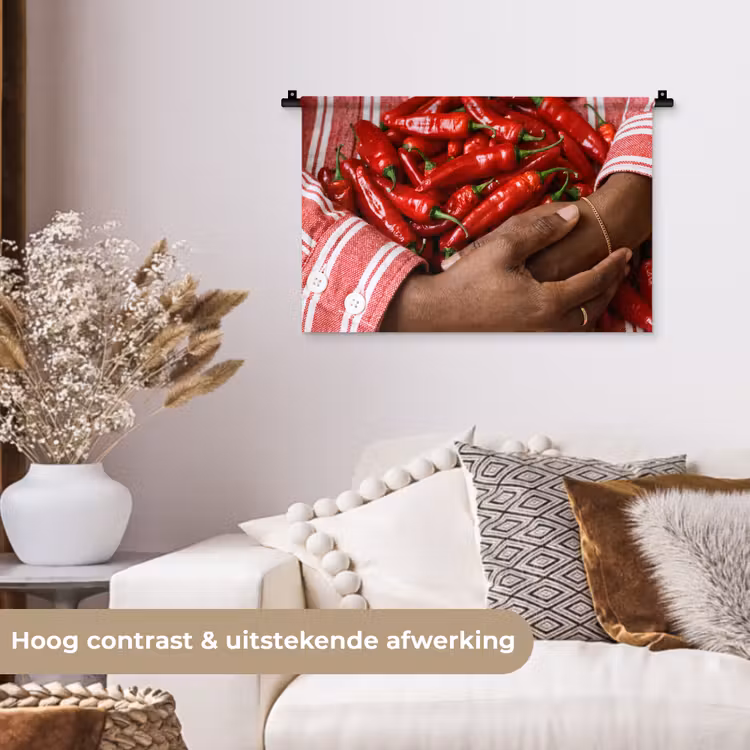 Wall Hanging - Chili Peppers - Red - Hands - Chilipepers - Rood - Handen Wandkleed katoen klein