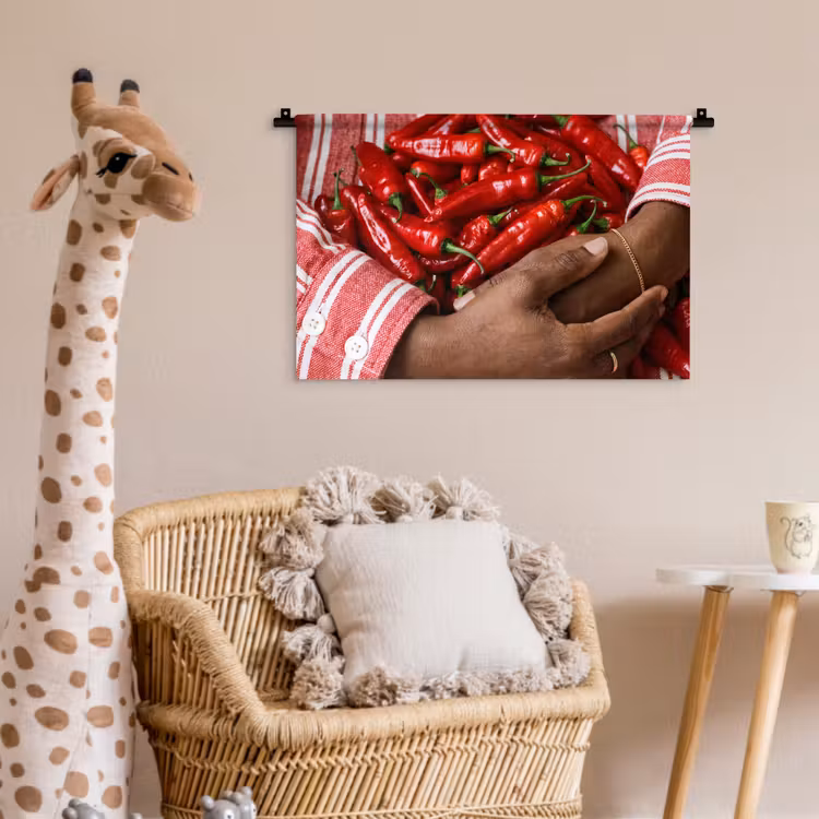 Wall Hanging - Chili Peppers - Red - Hands - Chilipepers - Rood - Handen Wandkleed katoen klein