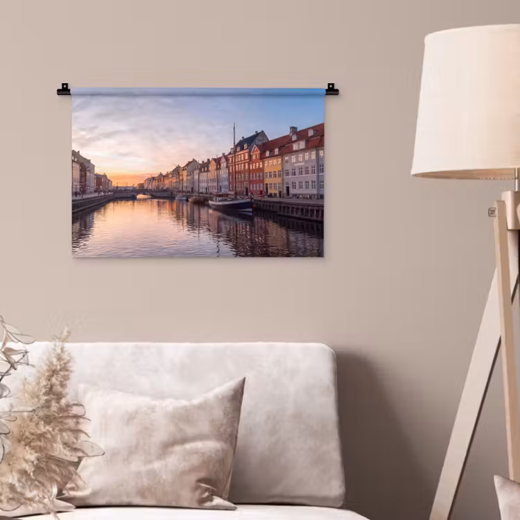 Stad - Gracht - Zonsondergang - Klassiek - Kleurrijk Wandkleed katoen klein -sfeer4